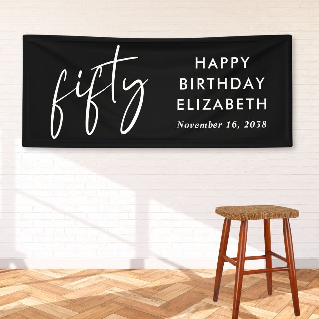 Chic Script Black 50th Birthday Party Banner (Creator Uploaded)