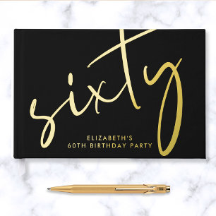 Chic Script Black 60th Birthday Party Foil Guest Book