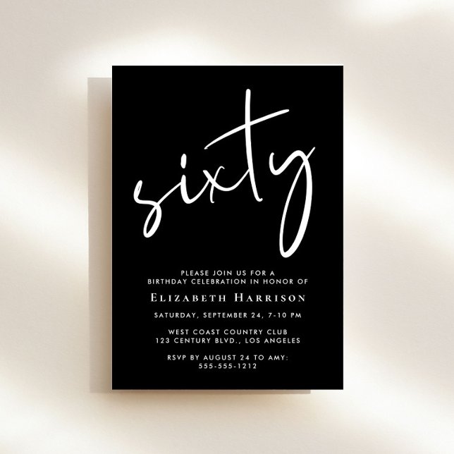 Chic Script Black 60th Birthday Party Invitation (Creator Uploaded)