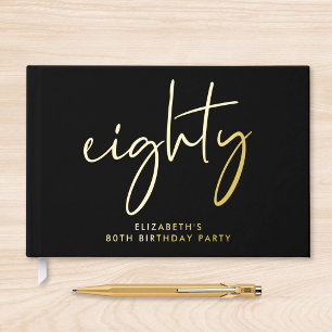 Chic Script Black 80th Birthday Party Foil Guest Book