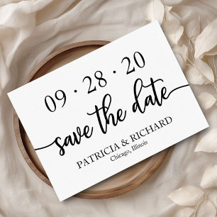 Chic Script Black And White Wedding Save The Date Invitation