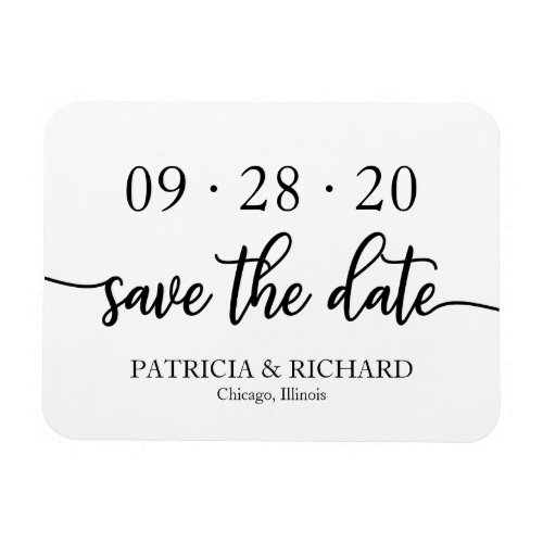 Chic Script Black And White Wedding Save The Date Magnet