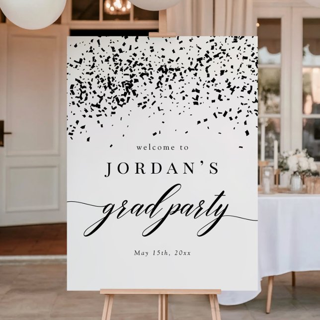 Chic Script Black Confetti Graduation Party Sign (Creator Uploaded)