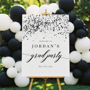 Chic Script Black Confetti Graduation Party Sign