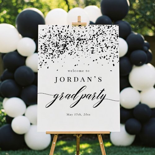 Chic Script Black Confetti Graduation Party Sign