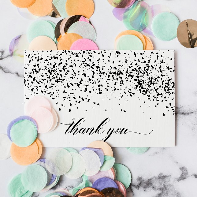 Chic Script Black Confetti Graduation Thank You Card (Creator Uploaded)
