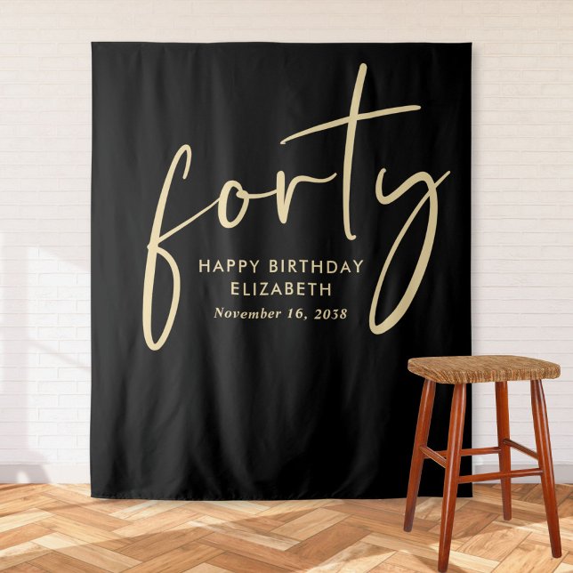 Chic Script Black Gold 40th Birthday Party Tapestry (Creator Uploaded)