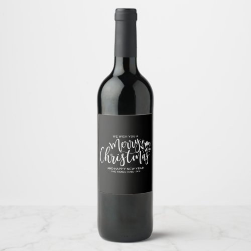 Chic Script Black Merry Christmas Wine Label