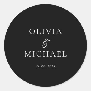 Chic Script Black Minimalist Wedding Classic Round Sticker