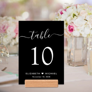 Chic Script Black Wedding Reception Table Number Holder