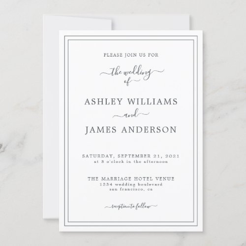 Chic Script Black White Wedding invitation