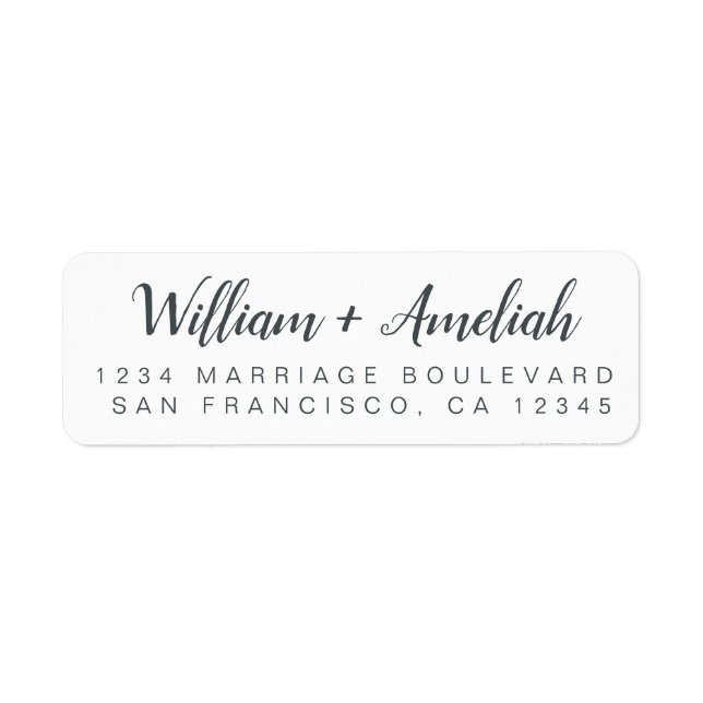 Chic Script Black White Wedding Return Address Label (Front)