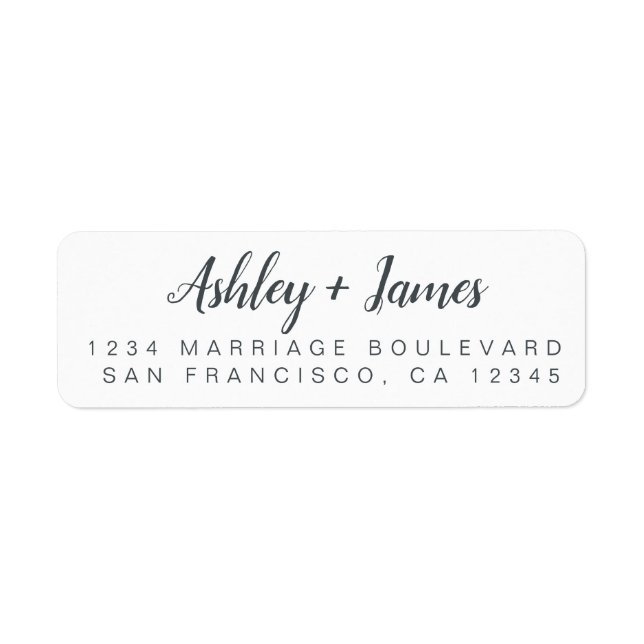 Chic Script Black White Wedding Return Address Label (Front)