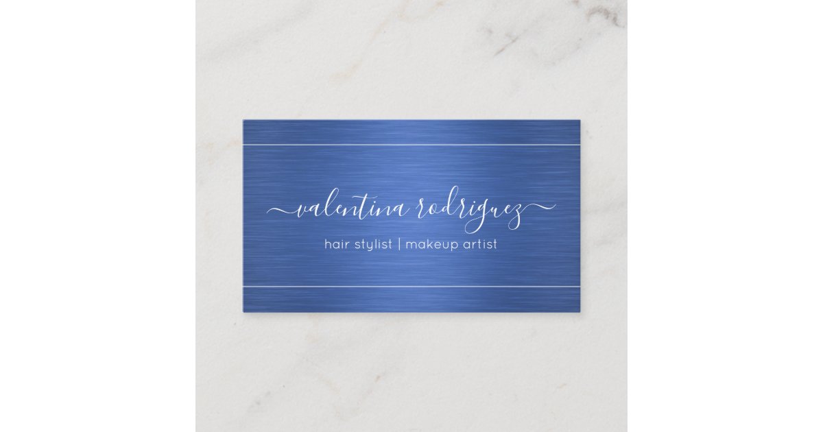 Chic Script Blue Metallic Look Modern Minimalist Business Card | Zazzle