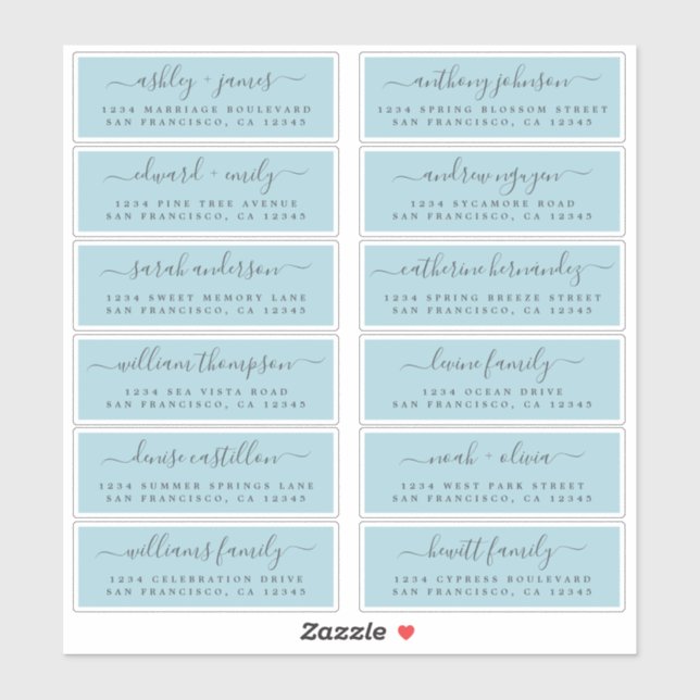 Chic Script Blue Wedding Guest Address Labels (Sheet)