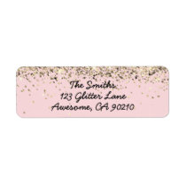 Chic Script Blush Glitter Wedding Return Address Label