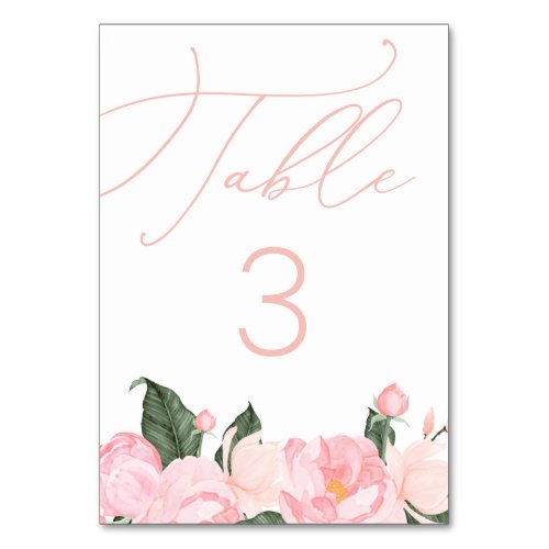 Chic Script Blush Pink Floral Baby Shower Table Number