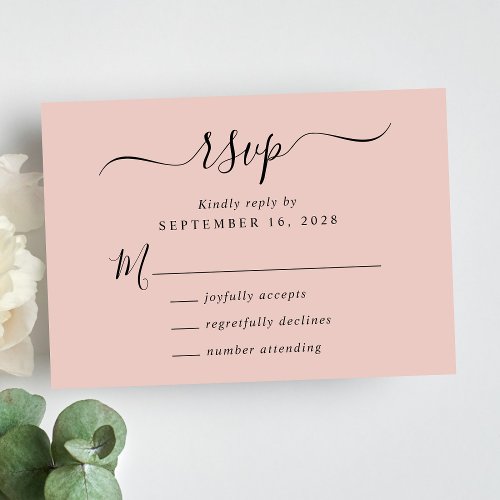 Chic Script Blush Pink Wedding RSVP Card