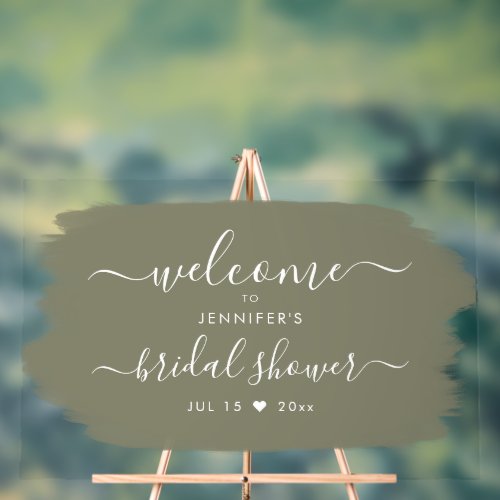 Chic Script Bridal Shower Welcome Paint Sage Acrylic Sign