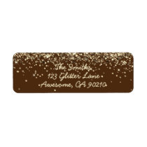 Chic Script Brown Glitter Wedding Return Address Label