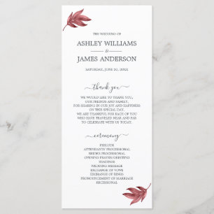 Chic Script Burgundy Leaf Minimal Wedding Program
