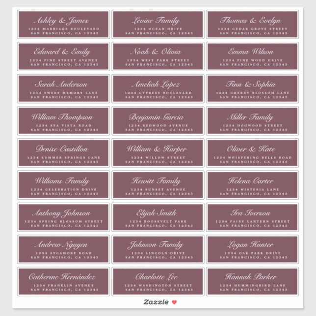Chic Script Burgundy Wedding Guest Address Labels (Sheet)