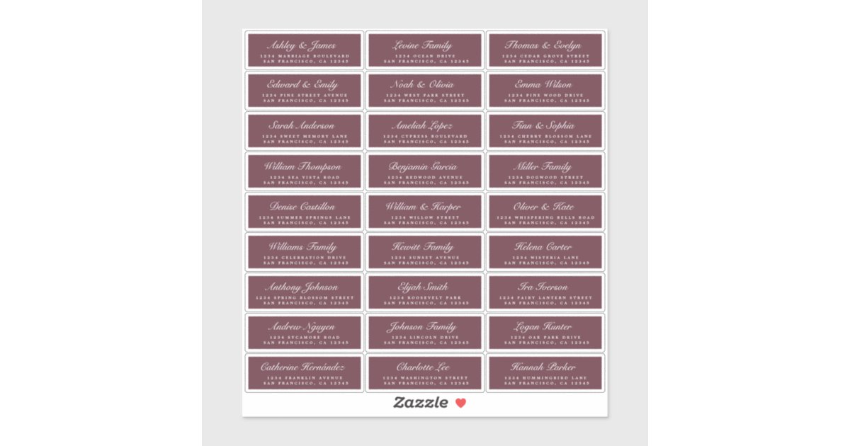 Chic Script Burgundy Wedding Guest Address Labels | Zazzle