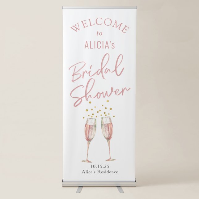 Chic script calligraphy champagne flutes welcome retractable banner (Front)