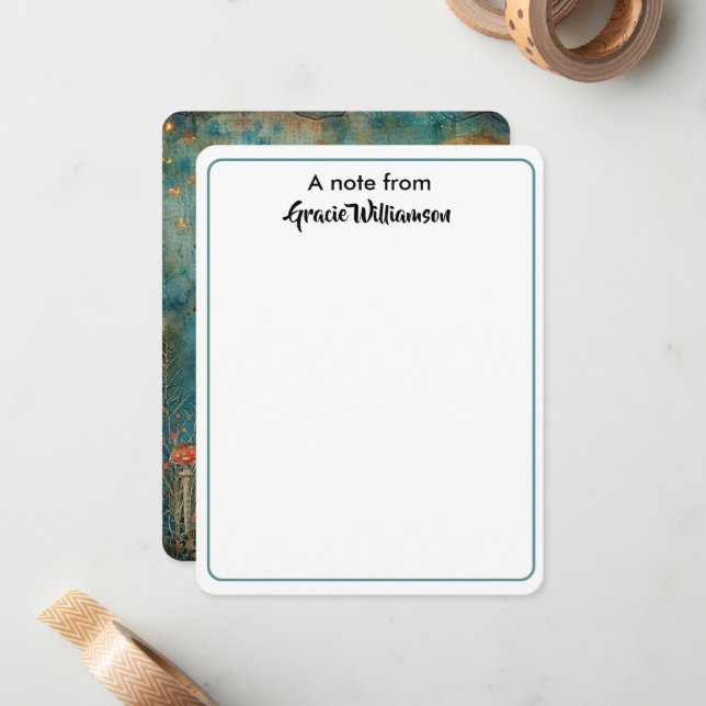 Chic Script Calligraphy Fairy Garden A Note From (Front/Back In Situ)