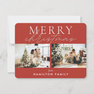 Chic Script Calligraphy Merry Christmas Two Photo Note Card