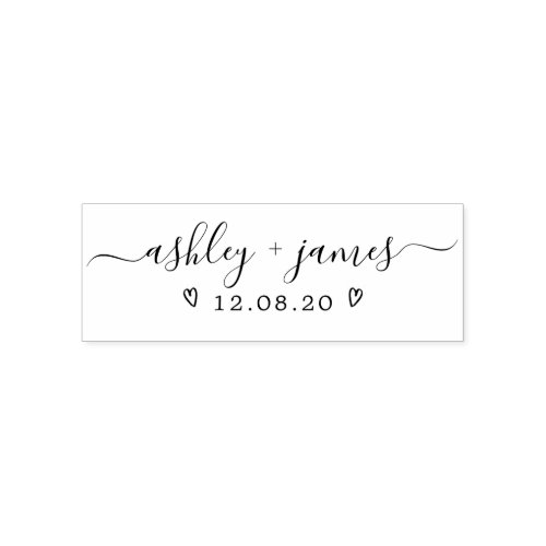 Chic Script Calligraphy Names Wedding Date Self_inking Stamp