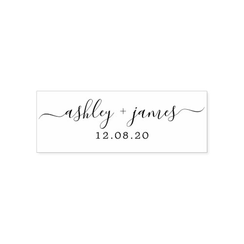 Chic Script Calligraphy Names Wedding Date  Self_inking Stamp