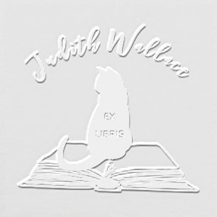 Chic Script Cat Custom Name Library Book Embosser