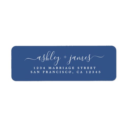 Chic Script Classic Blue Wedding Return Address Label