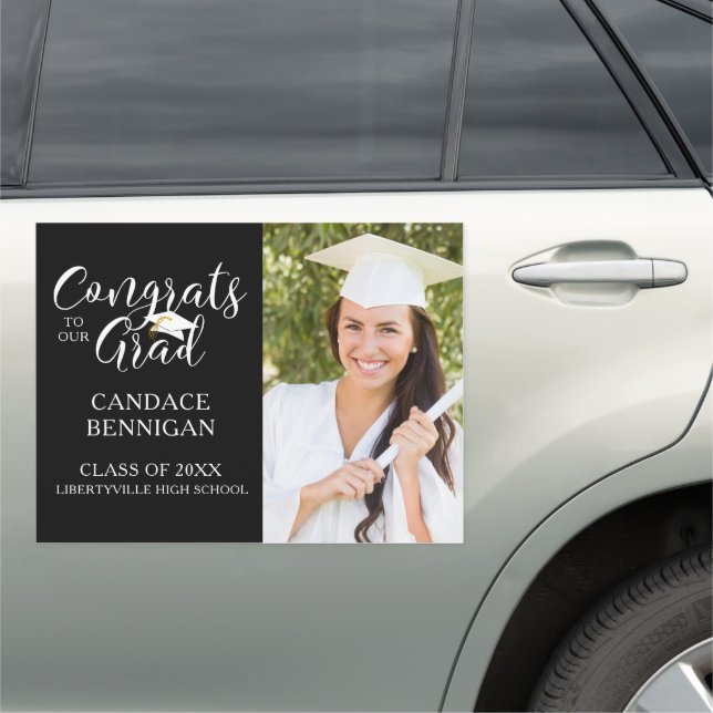 Chic Script CONGRATS GRAD Black Car Magnet (In Situ)