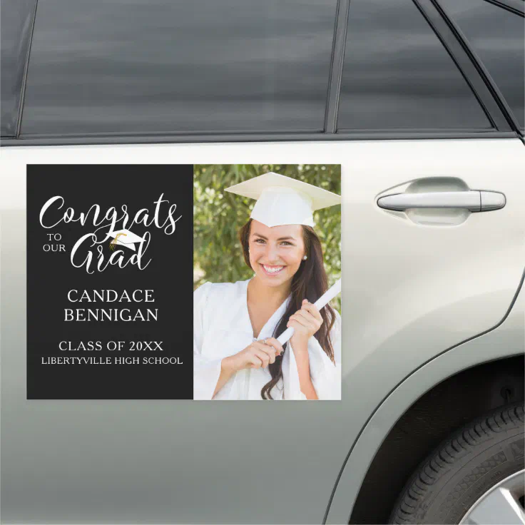 Chic Script CONGRATS GRAD Black Car Zazzle