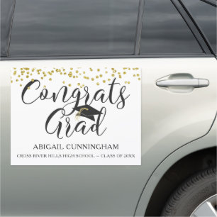 Chic Script CONGRATS GRAD Gold Confetti Graduation Car Magnet