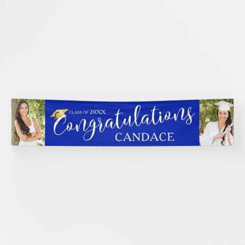 Chic Script CONGRATULATIONS Photo Graduation Blue Banner