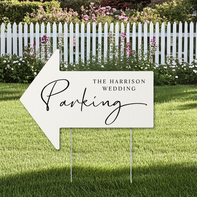 Chic Script Cream Wedding Parking Sign (Creator Uploaded)