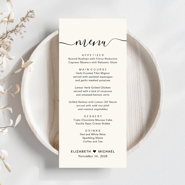 Chic Script Cream Wedding Reception Menu (Creator Uploaded)
