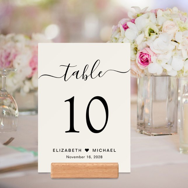 Chic Script Cream Wedding Reception Table Number Holder (Creator Uploaded)
