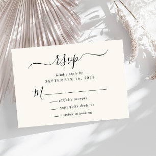 Chic Script Cream Wedding RSVP Card