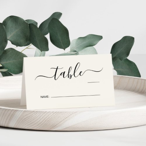 Chic Script Cream Wedding Table Number Place Card