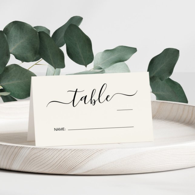 Chic Script Cream Wedding Table Number Place Card (Creator Uploaded)