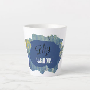 Chic Script Denim Scrap Fifty & FABULOUS! Birthday Latte Mug