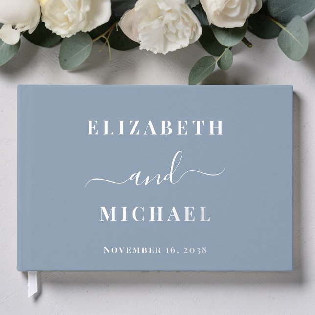 Chic Script Dusty Blue Wedding Foil Guest Book (Chic Script Dusty Blue Wedding Foil Guest Book)