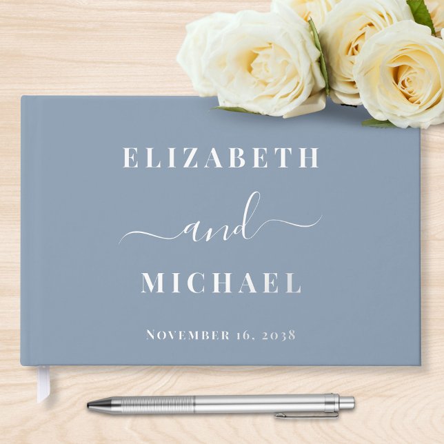 Chic Script Dusty Blue Wedding Foil Guest Book (Creator Uploaded)