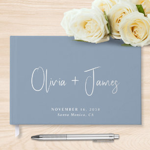 Chic Script Dusty Blue Wedding Foil Guest Book
