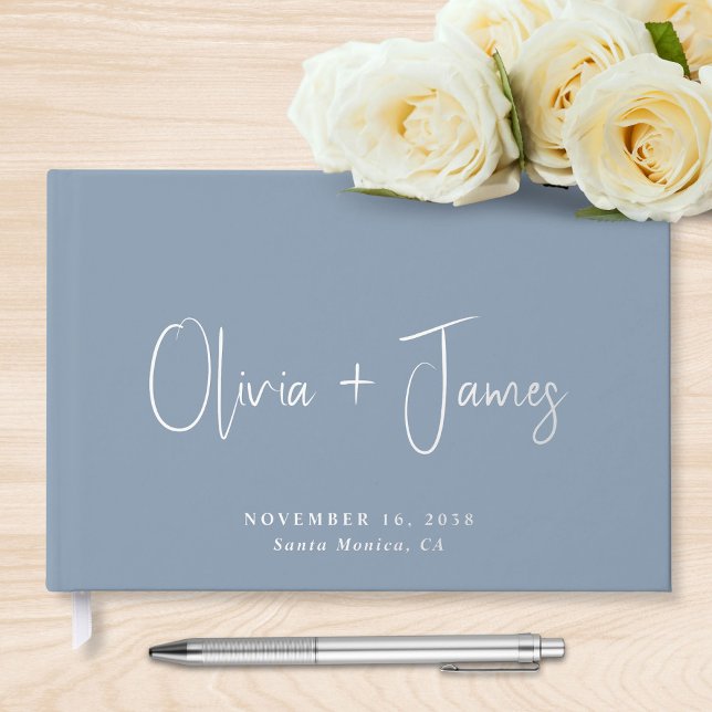 Chic Script Dusty Blue Wedding Foil Guest Book (Creator Uploaded)