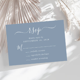Chic Script Dusty Blue Wedding RSVP Card